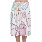 Cute Doodle Cartoon Seamless Pattern Velvet Flared Midi Skirt