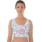 Cute Doodle Cartoon Seamless Pattern Velvet Crop Top