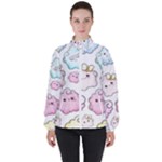 Cute Doodle Cartoon Seamless Pattern Women s High Neck Windbreaker