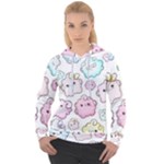 Cute Doodle Cartoon Seamless Pattern Women s Overhead Hoodie
