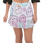 Cute Doodle Cartoon Seamless Pattern Fishtail Mini Chiffon Skirt