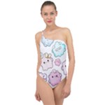 Cute Doodle Cartoon Seamless Pattern Classic One Shoulder Swimsuit