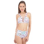 Cute Doodle Cartoon Seamless Pattern Cage Up Bikini Set