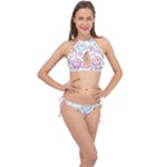 Cute Doodle Cartoon Seamless Pattern Cross Front Halter Bikini Set