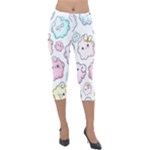 Cute Doodle Cartoon Seamless Pattern Lightweight Velour Capri Leggings 