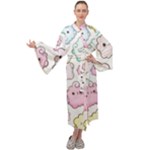 Cute Doodle Cartoon Seamless Pattern Maxi Velvet Kimono
