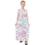 Cute Doodle Cartoon Seamless Pattern Kids  Short Sleeve Maxi Dress