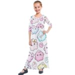 Cute Doodle Cartoon Seamless Pattern Kids  Quarter Sleeve Maxi Dress