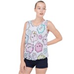 Cute Doodle Cartoon Seamless Pattern Bubble Hem Chiffon Tank Top