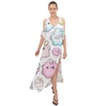 Cute Doodle Cartoon Seamless Pattern Maxi Chiffon Cover Up Dress