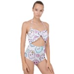 Cute Doodle Cartoon Seamless Pattern Scallop Top Cut Out Swimsuit