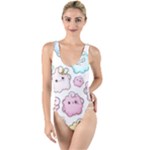 Cute Doodle Cartoon Seamless Pattern High Leg Strappy Swimsuit