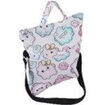 Cute Doodle Cartoon Seamless Pattern Fold Over Handle Tote Bag