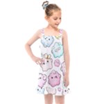 Cute Doodle Cartoon Seamless Pattern Kids  Overall Dress