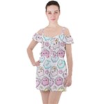 Cute Doodle Cartoon Seamless Pattern Ruffle Cut Out Chiffon Playsuit