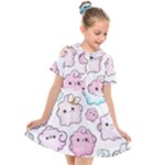 Cute Doodle Cartoon Seamless Pattern Kids  Short Sleeve Shirt Dress