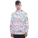 Cute Doodle Cartoon Seamless Pattern Men s Front Pocket Pullover Windbreaker