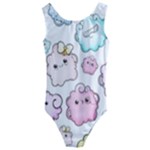 Cute Doodle Cartoon Seamless Pattern Kids  Cut-Out Back One Piece Swimsuit
