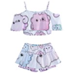 Cute Doodle Cartoon Seamless Pattern Kids  Off Shoulder Skirt Bikini
