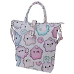 Cute Doodle Cartoon Seamless Pattern Buckle Top Tote Bag