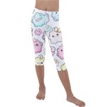 Cute Doodle Cartoon Seamless Pattern Kids  Lightweight Velour Capri Leggings 