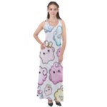 Cute Doodle Cartoon Seamless Pattern Sleeveless Velour Maxi Dress
