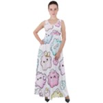Cute Doodle Cartoon Seamless Pattern Empire Waist Velour Maxi Dress
