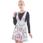 Cute Doodle Cartoon Seamless Pattern Plunge Pinafore Velour Dress