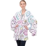 Cute Doodle Cartoon Seamless Pattern Long Sleeve Velvet Kimono 