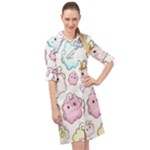 Cute Doodle Cartoon Seamless Pattern Long Sleeve Mini Shirt Dress