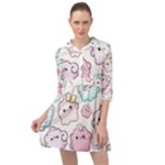 Cute Doodle Cartoon Seamless Pattern Mini Skater Shirt Dress