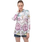 Cute Doodle Cartoon Seamless Pattern Long Sleeve Satin Shirt