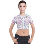 Cute Doodle Cartoon Seamless Pattern Short Sleeve Cropped Jacket