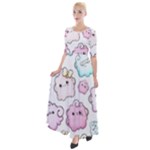 Cute Doodle Cartoon Seamless Pattern Half Sleeves Maxi Dress