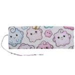 Cute Doodle Cartoon Seamless Pattern Roll Up Canvas Pencil Holder (M)