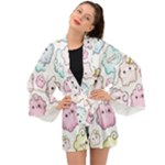 Cute Doodle Cartoon Seamless Pattern Long Sleeve Kimono
