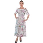 Cute Doodle Cartoon Seamless Pattern Shoulder Straps Boho Maxi Dress 