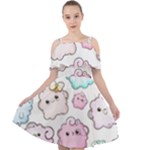 Cute Doodle Cartoon Seamless Pattern Cut Out Shoulders Chiffon Dress