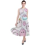 Cute Doodle Cartoon Seamless Pattern Round Neck Boho Dress