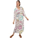 Cute Doodle Cartoon Seamless Pattern Grecian Style  Maxi Dress