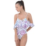 Cute Doodle Cartoon Seamless Pattern Drape Piece Swimsuit
