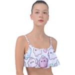 Cute Doodle Cartoon Seamless Pattern Frill Bikini Top