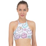 Cute Doodle Cartoon Seamless Pattern Halter Bikini Top