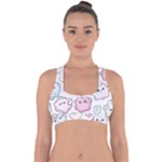 Cute Doodle Cartoon Seamless Pattern Cross Back Hipster Bikini Top 