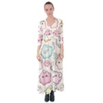 Cute Doodle Cartoon Seamless Pattern Button Up Maxi Dress