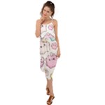 Cute Doodle Cartoon Seamless Pattern Waist Tie Cover Up Chiffon Dress