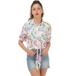 Cute Doodle Cartoon Seamless Pattern Tie Front Shirt 