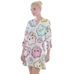 Cute Doodle Cartoon Seamless Pattern Open Neck Shift Dress