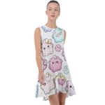 Cute Doodle Cartoon Seamless Pattern Frill Swing Dress