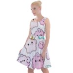 Cute Doodle Cartoon Seamless Pattern Knee Length Skater Dress